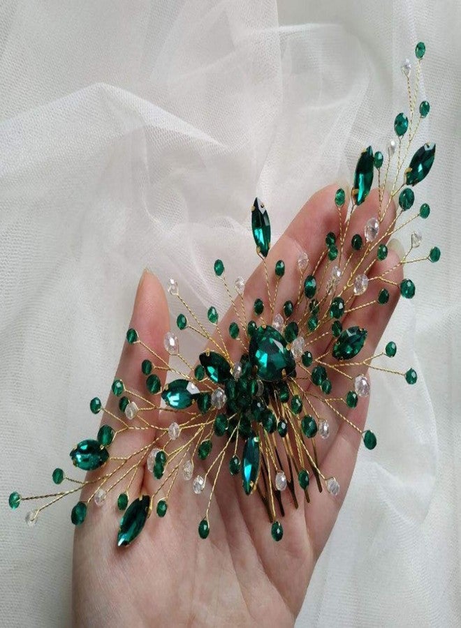 BERYUAN Women Bridal Teardrop Emerald Green Crystal Hair Comb Wedding Hair Accessory Rhinestone Hair Piece Party Headress for Bride Bridesmaid - Image 4